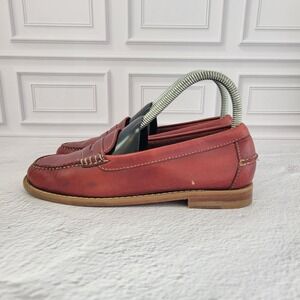LL Bean Womens Leather Penny Loafers Size 6 Red Moc Toe Slip On Flats Signature